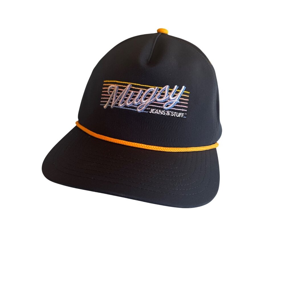 Mugsy Adjustable Snapback Hat Navy W/ Yellow Accents Embroidered Logo Polyester